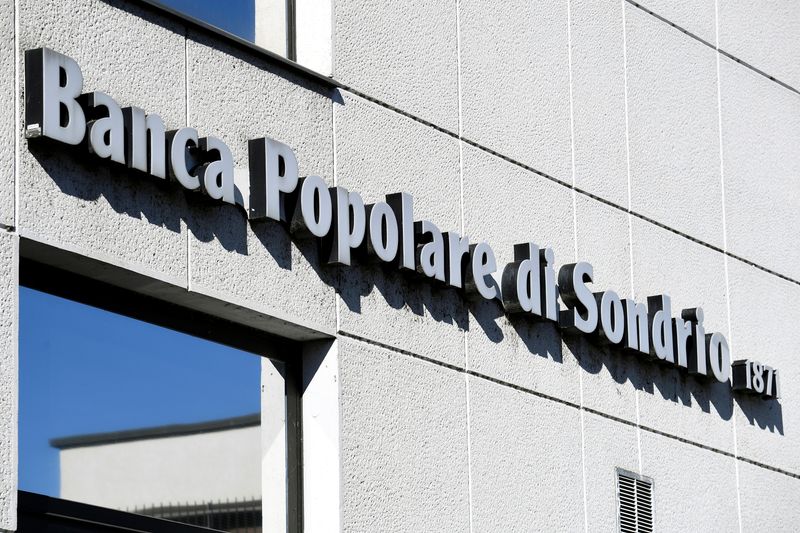 &copy; Reuters. FILE PHOTO: The logo of Banca Popolare di Sondrio bank is pictured outside a company's branch, in Monza, Italy, February 5, 2020. REUTERS/Flavio Lo Scalzo