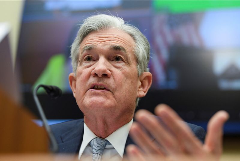 &copy; Reuters. FILE PHOTO: U.S. Federal Reserve Board Chair Jerome Powell testifies before a House Financial Services Committee hearing in Washington, U.S., June 23, 2022. REUTERS/Mary F. Calvert