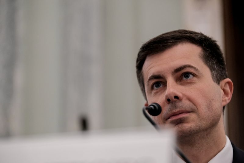 &copy; Reuters. U.S. Transportation Secretary Pete Buttigieg testifies before a Senate Commerce, Science, and Transportation Committee hearing on President Biden's proposed budget request for the Department of Transportation, on Capitol Hill in Washington, U.S., May 3, 2