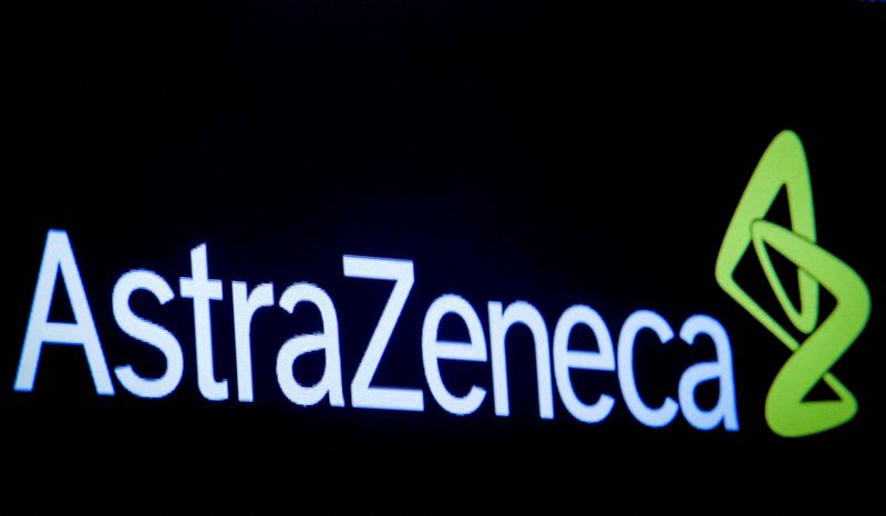 &copy; Reuters. FILE PHOTO: The company logo for pharmaceutical company AstraZeneca is displayed on a screen on the floor at the New York Stock Exchange (NYSE) in New York, U.S., April 8, 2019. REUTERS/Brendan McDermid/File Photo