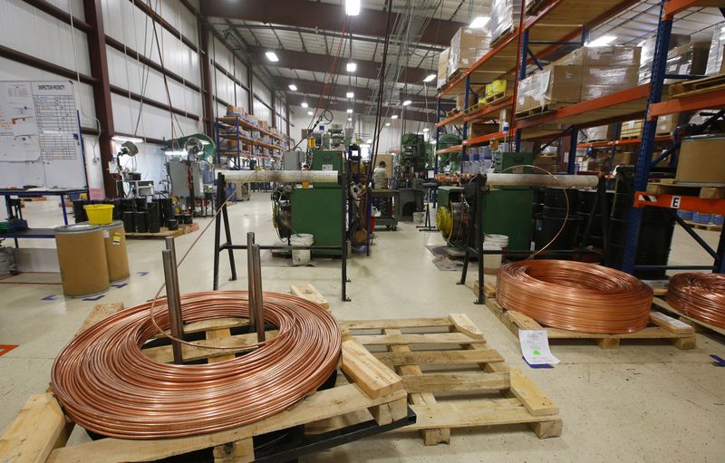 &copy; Reuters. FILE PHOTO: Large coppers coils are cut into lengths to start the process of manufacturing a bullet at Barnes Bullets in Mona, Utah, January 6, 2016. REUTERS/George Frey