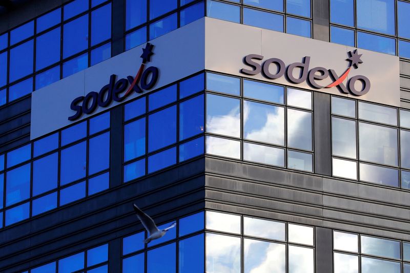 &copy; Reuters. FILE PHOTO: The logo of French food services and facilities management group Sodexo is seen at the company headquarters in Issy-les-Moulineaux near Paris, France, November 30, 2018. REUTERS/Gonzalo Fuentes