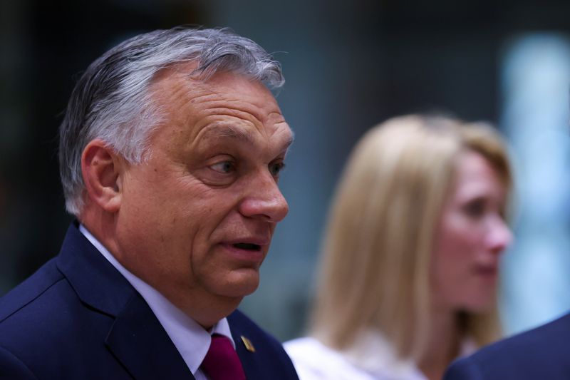 &copy; Reuters. رئيس الوزراء المجري فيكتور أوربان خلال اجتماع في بروكسل يوم الخميس. تصوير: جوانا جيرون - رويترز.