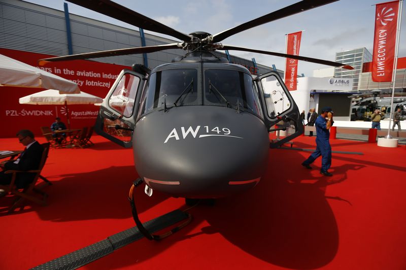 &copy; Reuters. FILE PHOTO: A multi-role military helicopter AW149 manufactured by AugustaWestland is exhibited at an international military fair in Kielce, southern Poland September 2, 2014. REUTERS/Kacper Pempel 