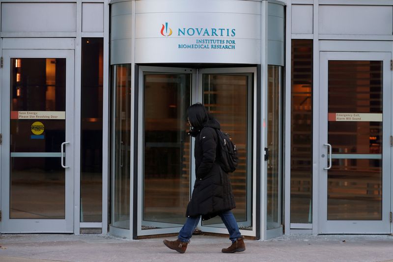 &copy; Reuters. A pedestrian passes by Novartis' Institutes for Biomedical Research in Cambridge, Massachusetts, U.S., January 2, 2020.  REUTERS/Brian Snyder/Files