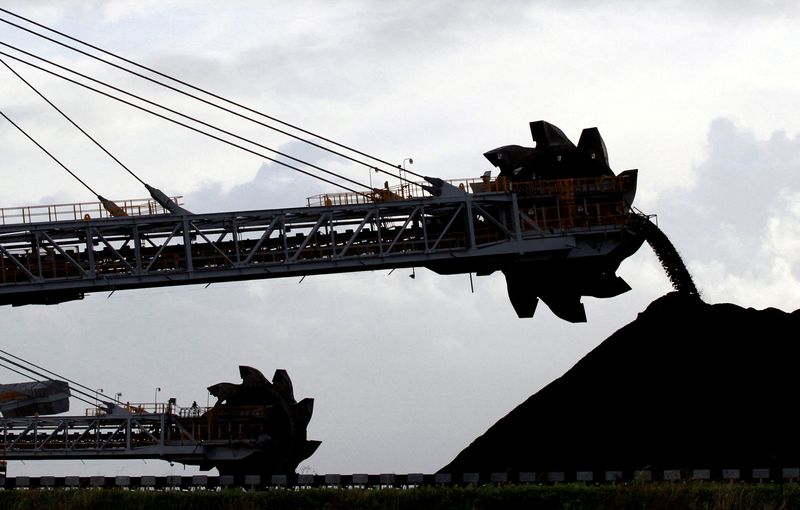 © Reuters. FILE PHOTO: A stacker/reclaimer places coal in stockpiles at the coal port in Newcastle June 6, 2012. REUTERS/Daniel Munoz/File Photo