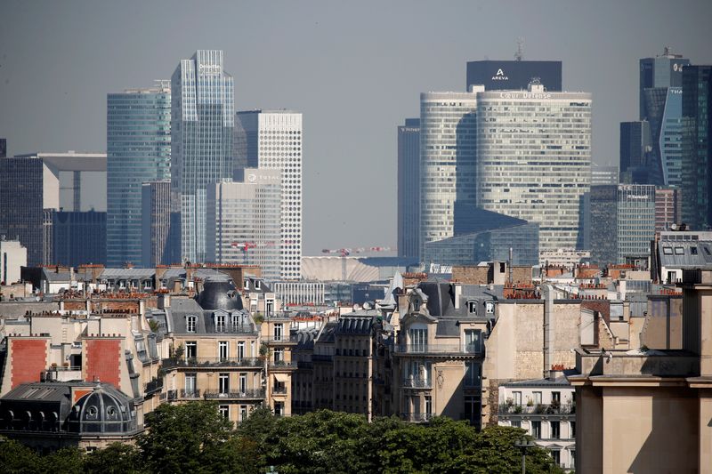 &copy; Reuters. FILE PHOTO: The skyline of La Defense business district is seen during a warm and sunny day as a heatwave combined with pollution led to circulation restrictions in Paris, France, June 25, 2020.   REUTERS/Charles Platiau