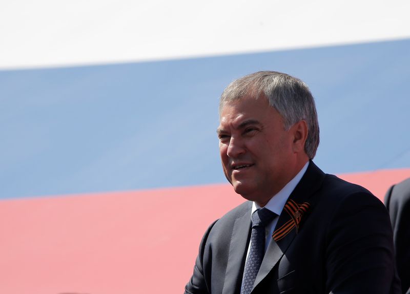 &copy; Reuters. Presidente da Duma,  Vyacheslav Volodin, durante desfile militar do Dia da Vitória em Moscou
24/06/2020 REUTERS/Maxim Shemetov