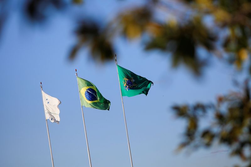 &copy; Reuters. FILE PHOTO: A Brazilian Flag is seen in front of the Alvorada Palace, amid the coronavirus disease (COVID-19) outbreak, in Brasilia, Brazil July 7, 2020. REUTERS/Adriano Machado