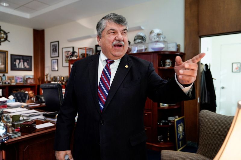 &copy; Reuters. FILE PHOTO: President of the AFL-CIO Richard Trumka speaks about his role in securing labor protections in the USMCA trade agreement during an interview with Reuters in Washington, U.S., December 19, 2019.      REUTERS/Joshua Roberts/File Photo