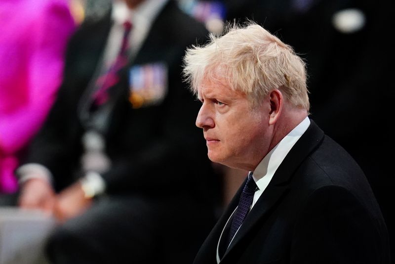 &copy; Reuters. FILE PHOTO: British Prime Minister Boris Johnson attends the National Service of Thanksgiving, during Britain's Queen Elizabeth's Platinum Jubilee celebrations in London, Britain, June 3, 2022. Aaron Chown/Pool via REUTERS