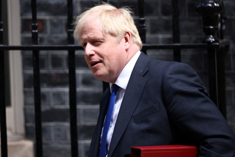 &copy; Reuters. Le Premier ministre britannique Boris Johnson a annoncé jeudi sa démission et ajouté que la procédure de désignation d'un nouveau dirigeant pour le Parti conservateur était lancée. /Photo prise le 6 juillet 2022/REUTERS/Henry Nicholls
