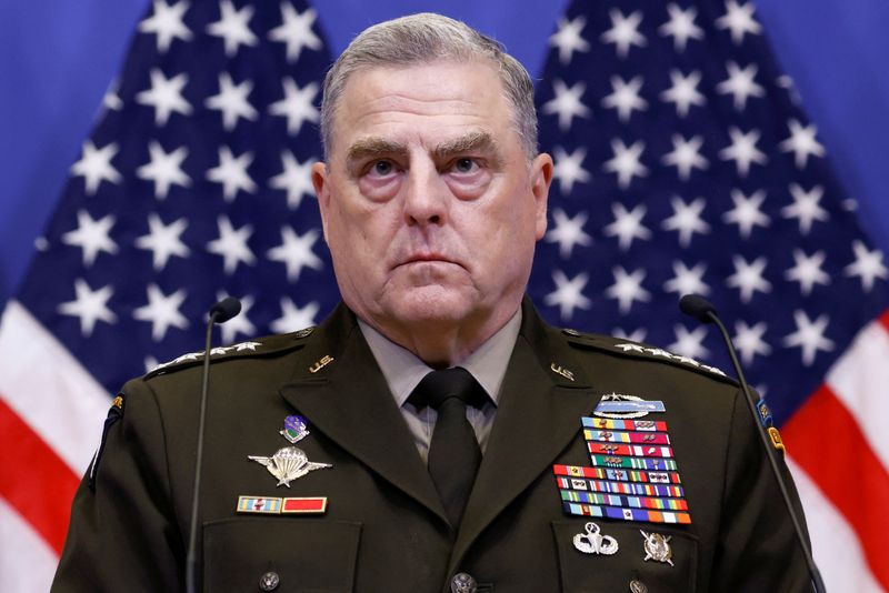 &copy; Reuters. FILE PHOTO: U.S. General Mark Milley, chairman of the Joint Chiefs of Staff, holds a news conference with U.S. Defense Secretary Lloyd Austin, after a meeting of the Ukraine Defence Contact group at the NATO headquarters in Brussels, Belgium June 15, 2022