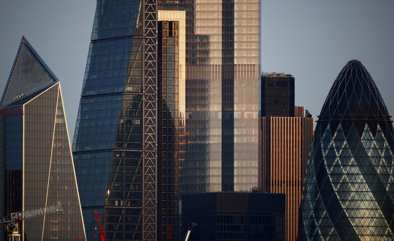 &copy; Reuters. FILE PHOTO: Skyscrapers in The City of London financial district are seen in London, Britain, September 14, 2020. REUTERS/Hannah McKa