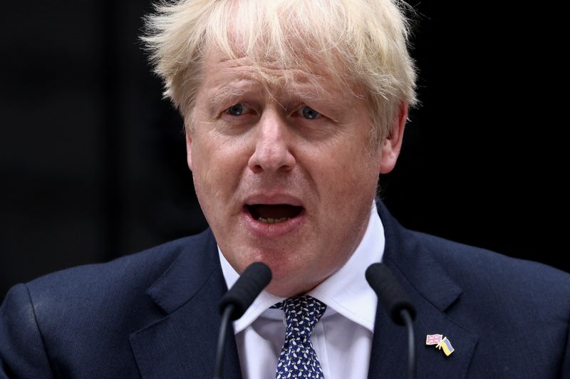 &copy; Reuters. رئيس الوزراء البريطاني بوريس جونسون يلقي خطابا أمام مقر رئاسة الوزراء في لندن يوم الخميس. تصوير: هنري نيكولس - رويترز 