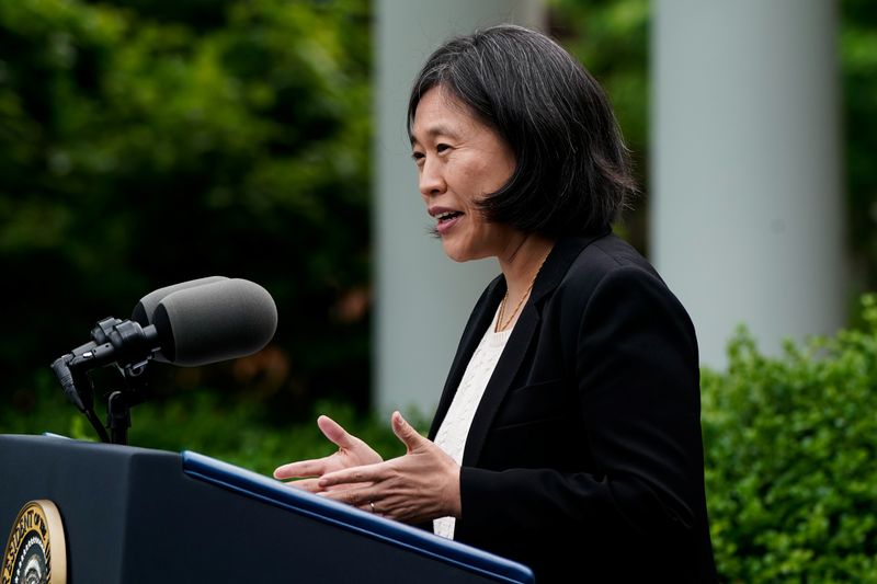 &copy; Reuters. Imagen de archivo de la representante comercial de Estados Unidos, Katherine Tai, hablando durante una recepción para celebrar el Mes de la Herencia Asiática, de Nativos de Hawái y de las Islas del Pacífico, en el Jardín de las Rosas de la Casa Blanc