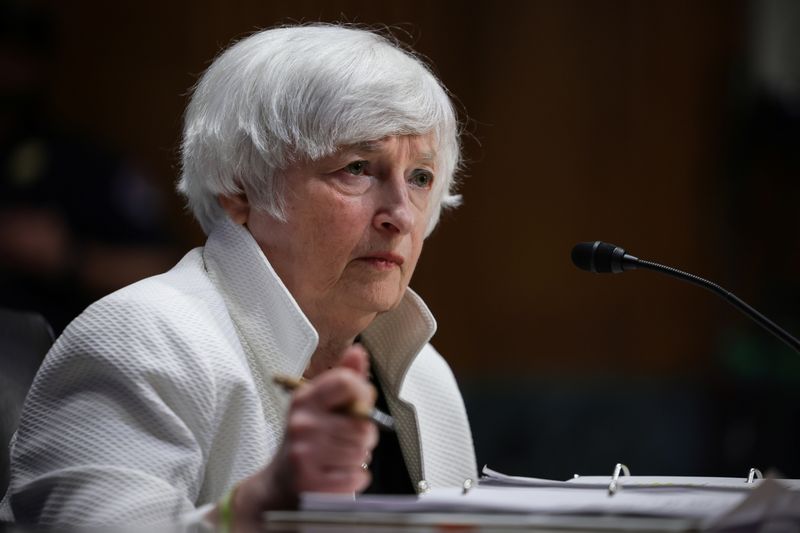 &copy; Reuters. FILE PHOTO: U.S. Treasury Secretary Janet Yellen testifies before a Senate Finance Commmittee hearing on President Biden's 2023 budget, on Capitol Hill in Washington, U.S., June 7, 2022. REUTERS/Evelyn Hockstein