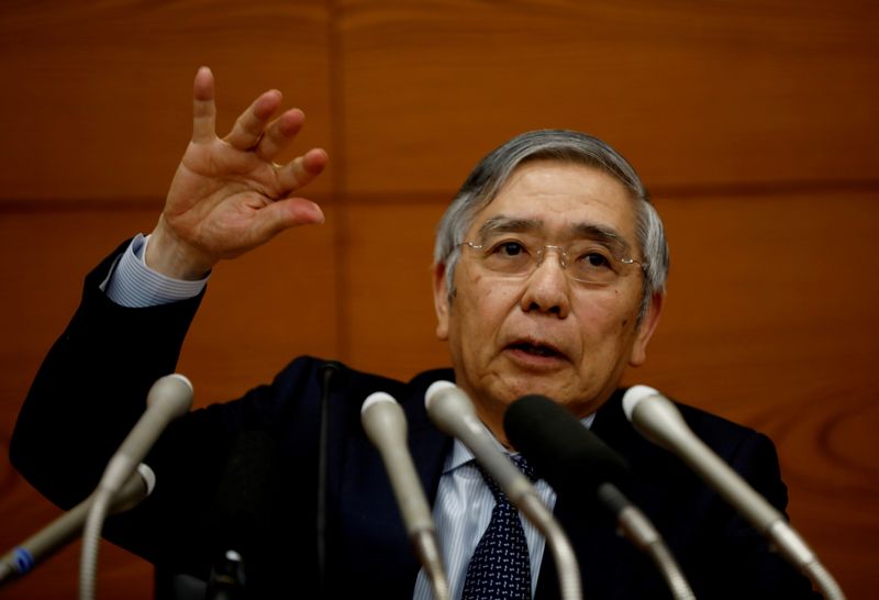 &copy; Reuters. 日銀の黒田東彦総裁は１１日、支店長会議で挨拶し、当面は新型コロナウイルス感染症の影響を注視し、必要があれば躊躇なく追加緩和を実施すると改めて強調した。写真は２０１９年１２