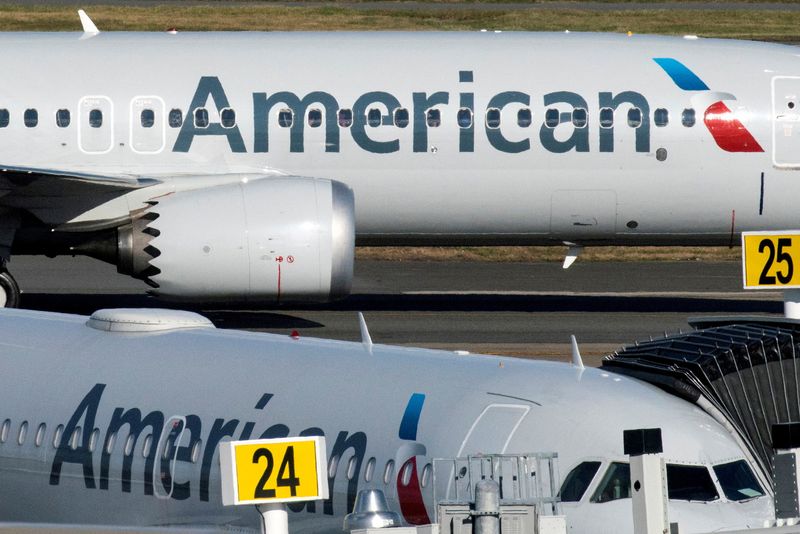 &copy; Reuters. FILE PHOTO: American Airlines flight 718, the first U.S. Boeing 737 MAX commercial flight since regulators lifted a 20-month grounding in November, lands at LaGuardia airport in New York, U.S. December 29, 2020.  REUTERS/Eduardo Munoz