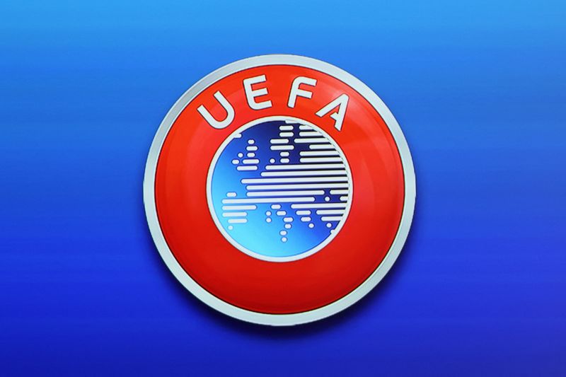 &copy; Reuters. FILE PHOTO: Soccer Football - UEFA Executive Committee News Conference - Nyon, Switzerland - April 7, 2022 A UEFA logo is displayed in this illustration during the news conference REUTERS/Denis Balibouse/Illustration/File Photo