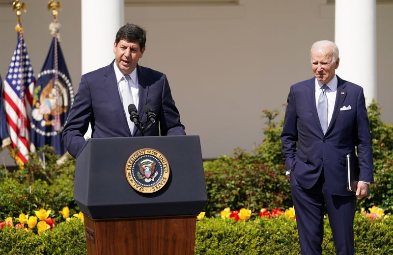 &copy; Reuters. FILE PHOTO: U.S. President Joe Biden listens after announcing his nomination of Steve Dettelbach to serve as director of the Bureau of Alcohol, Tobacco, Firearms and Explosives, during an event announcing measures to fight ghost gun crime, at the White Ho