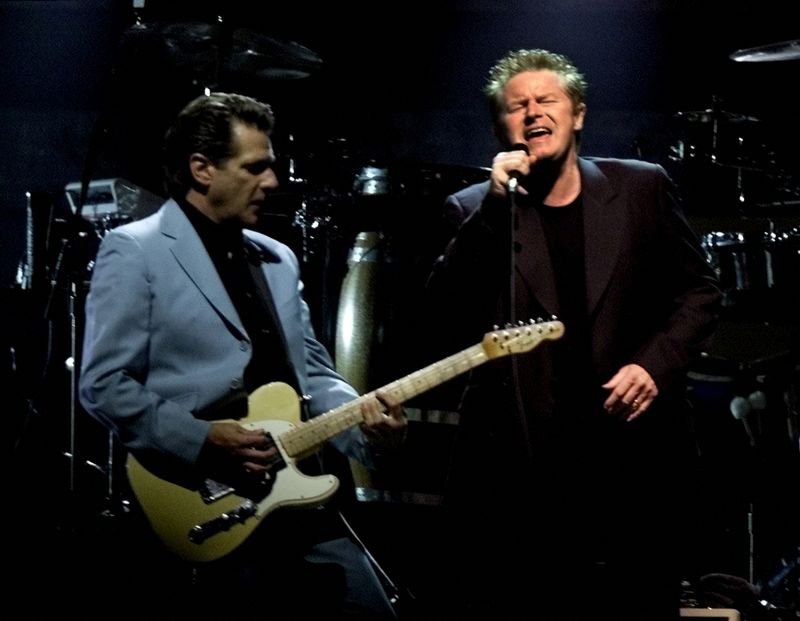 &copy; Reuters. FILE PHOTO: Don Henley (R) and Glenn Frey of the legendary rock band The Eagles perform to a sold out crowd at the American Airlines Center in Dallas, July 28, 2001. Reuters/Jeff Mitchell/File Photo