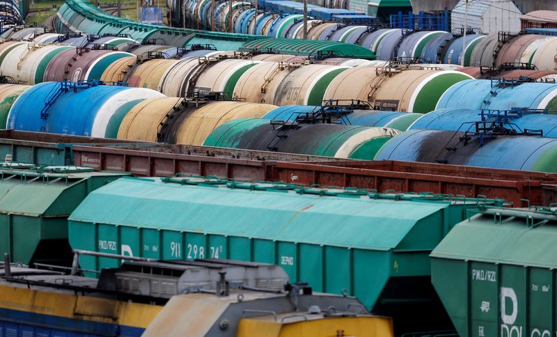 &copy; Reuters. FOTO DE ARCHIVO: Vagones de carga en Kaliningrado tras la prohibición del tránsito de algunas mercancías al exclave ruso de la costa báltica a través del territorio lituano en virtud de las sanciones de la UE, 21 de junio de 2022. REUTERS/Vitaly Neva