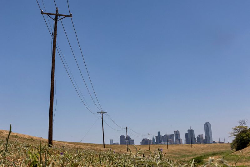 &copy; Reuters. Utility poles lead to downtown Dallas during a heat advisory due to scorching weather in Dallas, Texas, U.S. July 12, 2022. REUTERS/Shelby Tauber/File Photo