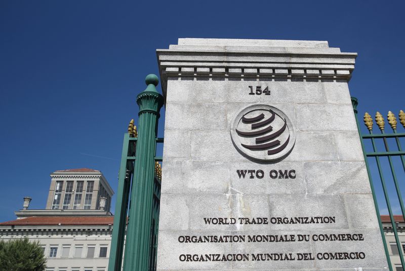 &copy; Reuters. FILE PHOTO: A logo is pictured on the headquarters of the World Trade Organization (WTO) in Geneva, Switzerland, June 2, 2020. REUTERS/Denis Balibouse
