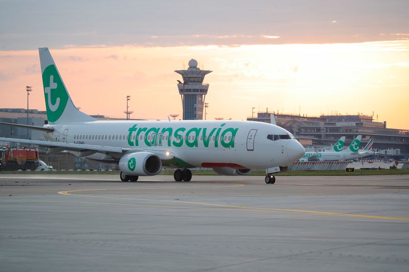 &copy; Reuters. FILE PHOTO: A Transavia aircraft is seen during a first flight ceremony as Orly Airport resumes duty following the coronavirus disease (COVID-19) outbreak in Orly, France June 26, 2020. REUTERS/Charles Platiau