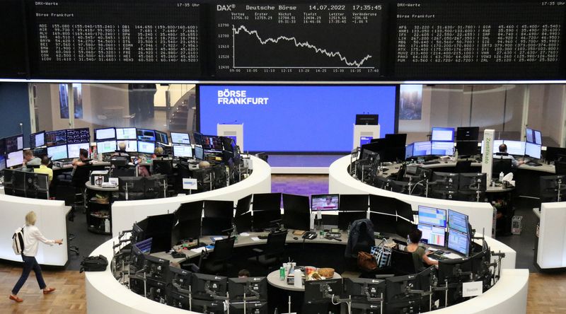 &copy; Reuters. FILE PHOTO: The German share price index DAX graph is pictured at the stock exchange in Frankfurt, Germany, July 14, 2022. REUTERS/Staff
