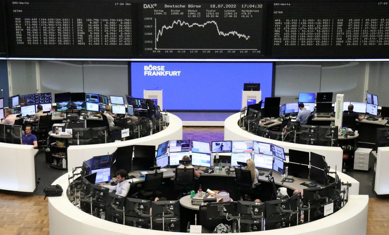 &copy; Reuters. Les Bourses européennes ont terminé en hausse lundi. À Paris, le CAC 40 a terminé sur un gain de 0,93%. Le FTSE britannique a pris 0,83% et le Dax allemand 0,74%. /Photo prise le 18 juillet 2022/REUTERS/Staff