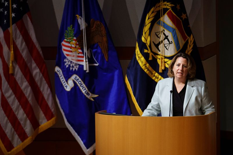 &copy; Reuters. Lisa Monaco, deputy U.S. attorney general, speaks during the Bureau of Alcohol, Tobacco, Firearms and Explosives (ATF) Police Executives Forum in Washington, D.C., U.S., on Friday, May 6, 2022. Sarah Silbiger/Pool via REUTERS