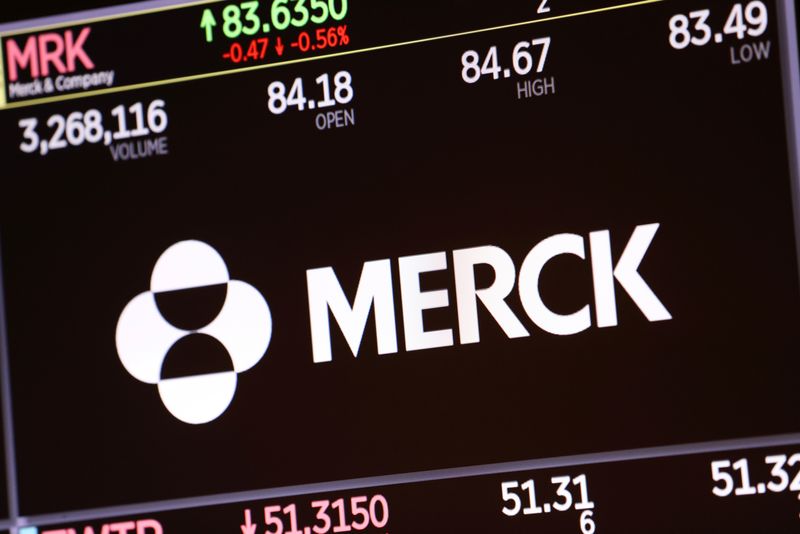 &copy; Reuters. The logo for Merck & Co. is displayed on a screen at the New York Stock Exchange (NYSE) in New York City, New York, U.S., November 17, 2021. REUTERS/Andrew Kelly