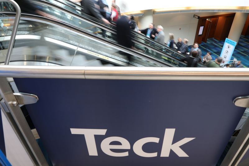 &copy; Reuters. FILE PHOTO: Visitors pass a sign of sponsor Teck Resources at the Prospectors and Developers Association of Canada (PDAC) annual conference in Toronto, Ontario, Canada March 1, 2020. REUTERS/Chris Helgren