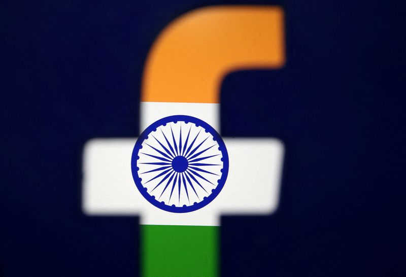 &copy; Reuters. FILE PHOTO: India's flag is seen through a 3D printed Facebook logo in this illustration picture, April 8, 2019. REUTERS/Dado Ruvic/Illustration