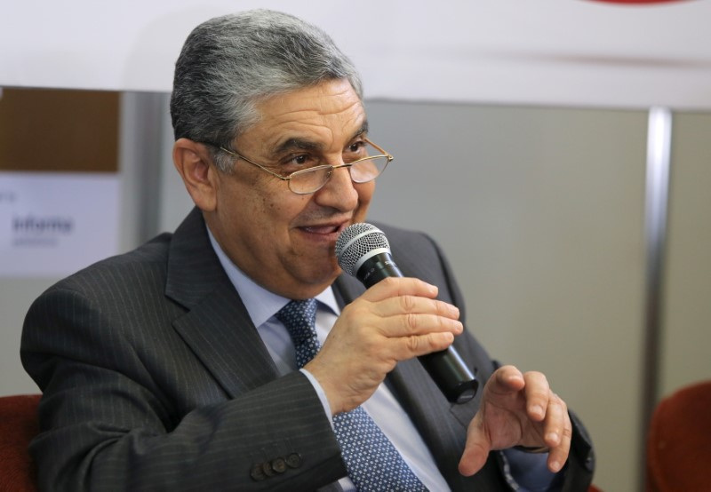 &copy; Reuters. وزير الكهرباء المصري محمد شاكر يتحدث في مؤتمر صحفي في القاهرة بصورة من أرشيف رويترز.