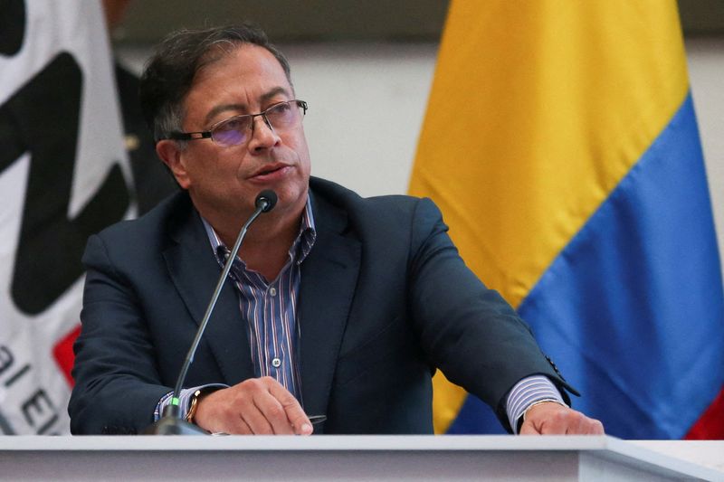 &copy; Reuters. FILE PHOTO: Colombia's President-elect Gustavo Petro speaks after receiving the credential as elected president from Colombia's National Electoral Council, in Bogota, Colombia June 23, 2022. REUTERS/Luisa Gonzalez/File Photo