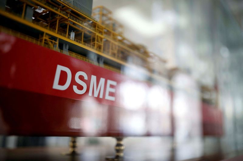 &copy; Reuters. FILE PHOTO: The name of Daewoo Shipbuilding & Marine Engineering Co is seen on a replica ship displayed at its building in Seoul, South Korea, March 24, 2017. REUTERS/Kim Hong-Ji