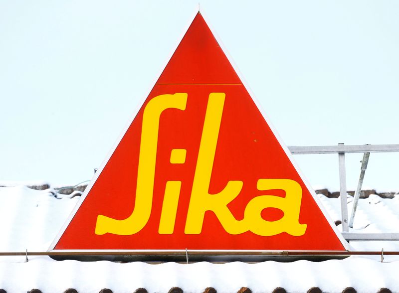 &copy; Reuters. FILE PHOTO: Logo of Swiss chemical group Sika is seen on a snow-covered roof of a branch in Berikon, Switzerland February 12, 2021. REUTERS/Arnd Wiegmann