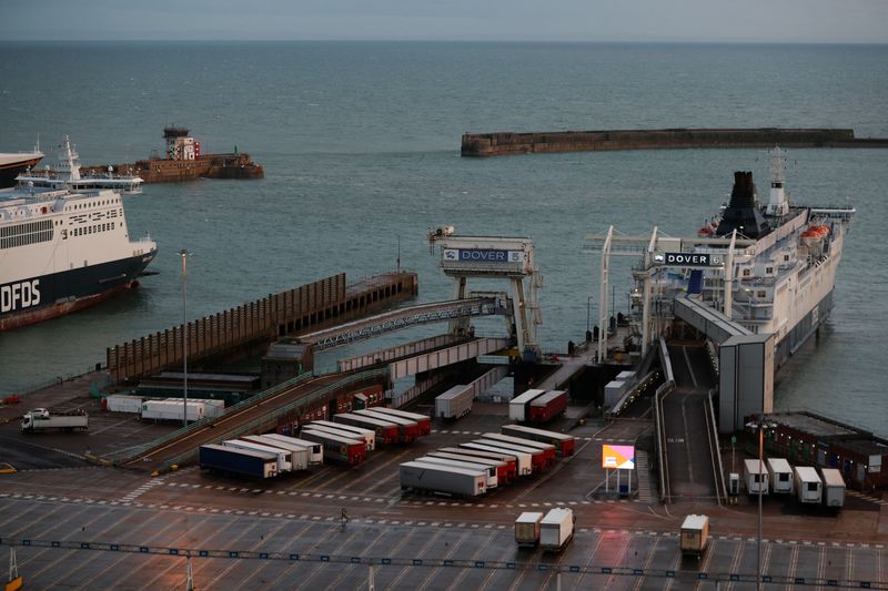 &copy; Reuters. Ferries are seen at the Port of Dover, after EU countries imposed a travel ban from the UK following the coronavirus disease (COVID-19) outbreak, in Dover, Britain, December 23, 2020. REUTERS/Peter Nicholls