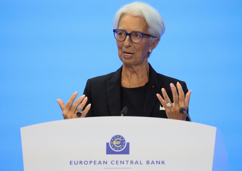 &copy; Reuters. FILE PHOTO: President of the European Central Bank (ECB) Christine Lagarde speaks during a news conference following the ECB's monetary policy meeting, in Frankfurt, Germany, July 21, 2022. REUTERS/Wolfgang Rattay