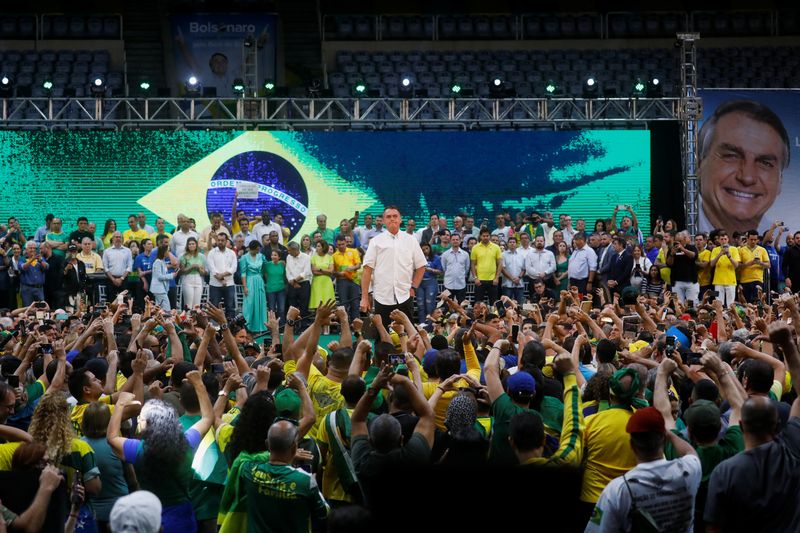 &copy; Reuters. Brazil's President Jair Bolsonaro attends the launching ceremony to officially become a candidate for the presidential re-election, in Rio de Janeiro, Brazil July 24 2022. REUTERS/Ricardo Moraes
