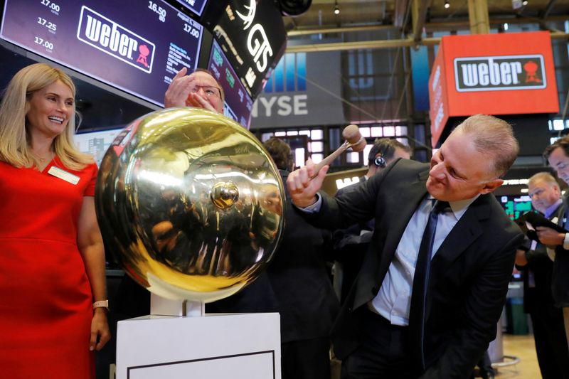 &copy; Reuters. FILE PHOTO:  CEO Chris Scherzinger rings a ceremonial bell on the trading floor at the New York Stock Exchange (NYSE) during the Weber Inc. initial public offering (IPO) in Manhattan, New York City, U.S. August 5, 2021. REUTERS/Andrew Kelly