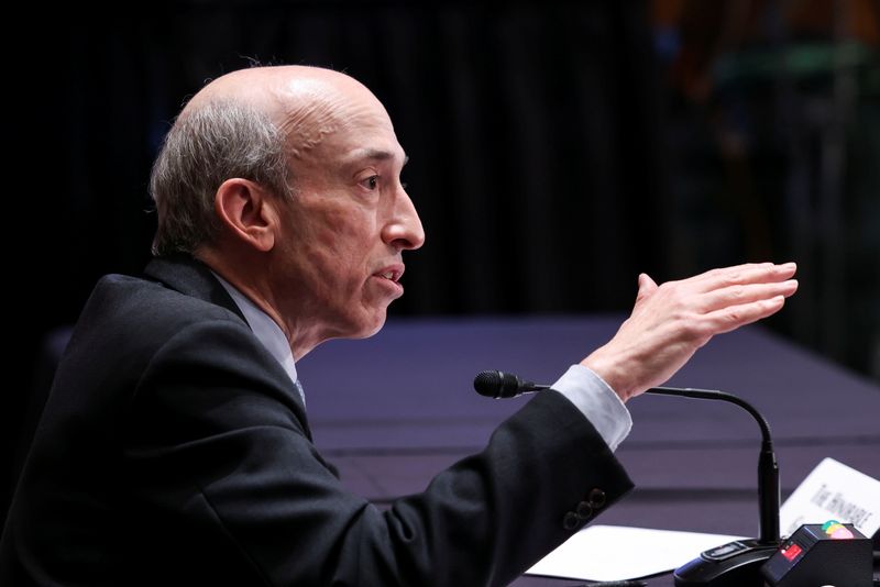 © Reuters. FILE PHOTO: U.S. Securities and Exchange Commission (SEC) Chair Gary Gensler testifies before a Senate Banking, Housing, and Urban Affairs Committee oversight hearing on the SEC on Capitol Hill in Washington, U.S., September 14, 2021. REUTERS/Evelyn Hockstein/Pool