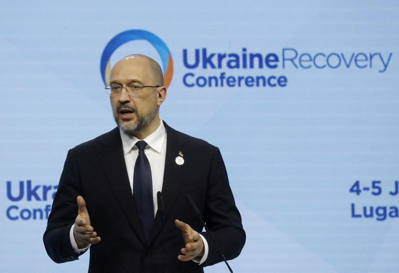 &copy; Reuters. FILE PHOTO:  Ukrainian Prime Minister Denys Shmyhal addresses the closing news conference during the Ukraine Recovery Conference (URC2022) in Lugano, Switzerland July 5, 2022.  REUTERS/Arnd Wiegmann