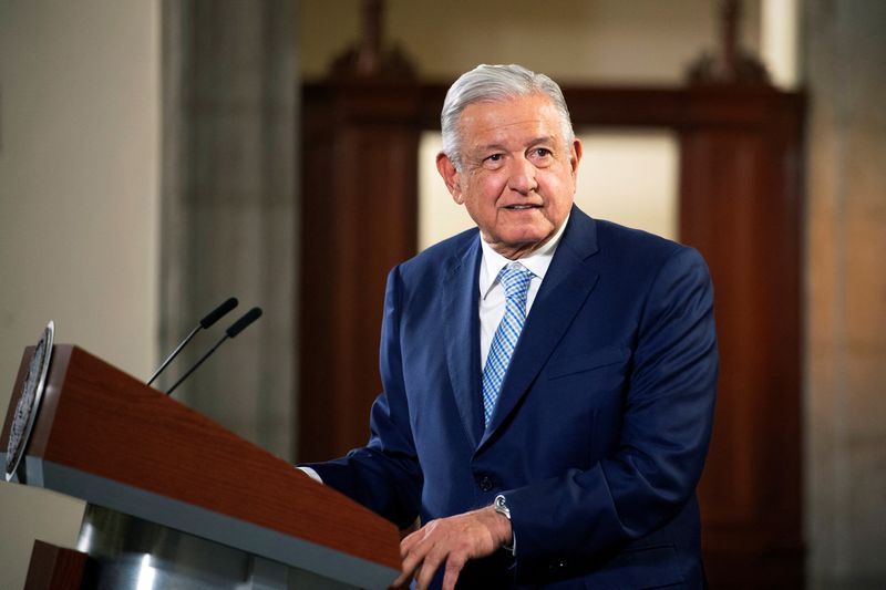 &copy; Reuters. FILE PHOTO: Mexican President Andres Manuel Lopez Obrador attends his regular news conference where he said his government had not violated a regional trade agreement, responding to news that Canada had joined a U.S. demand for dispute settlement talks ov