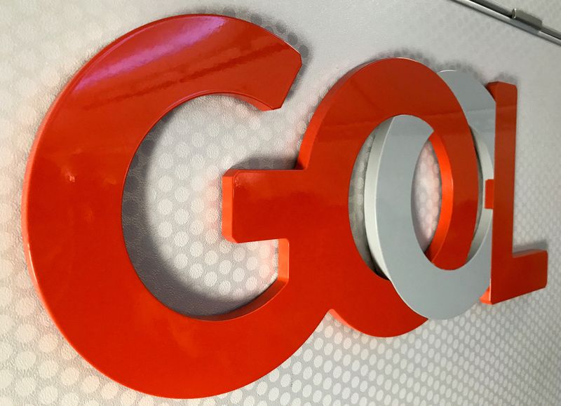 &copy; Reuters. FILE PHOTO: The logo of Brazilian airline Gol Linhas Aereas Inteligentes SA is seen inside an airplane at Augusto Severo International Airport in Natal, Brazil November 23, 2018.  REUTERS/Paulo Whitaker/File Photo