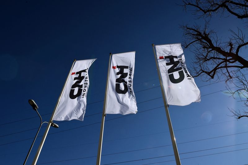 &copy; Reuters. FILE PHOTO: Flags with CNH Industrial logo are pictured outside CNH Industrial building in Turin, Italy, February 5, 2020. REUTERS/ Massimo Pinca/File Photo