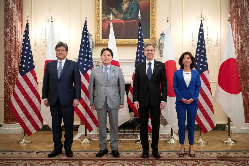 &copy; Reuters. 日米両政府は２９日、外務・経済担当閣僚会合（経済版２プラス２）を開いた。代表撮影（２０２２年　ロイター）